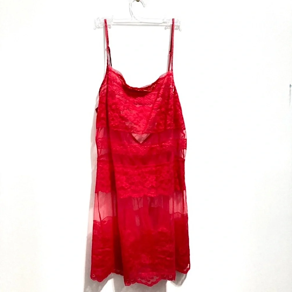 Women’s Red Sexy Sheer Chemise Lace Slip